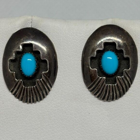 Navajo Shadowbox Turquoise Earrings Jimmy Patterson - Picture 1 of 5
